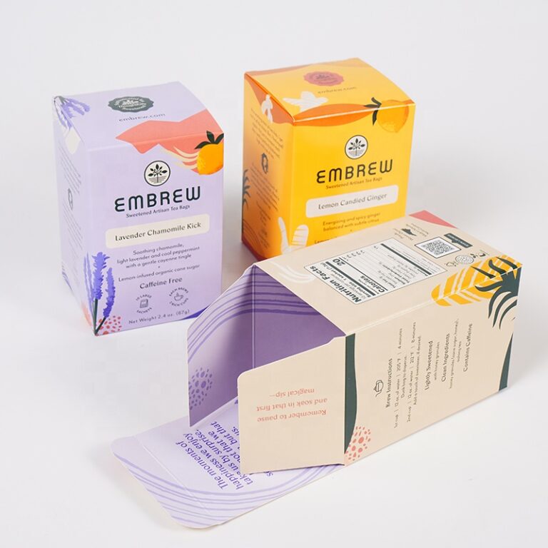 Custom folding carton packaging for retail products with branded printing and glossy finishes