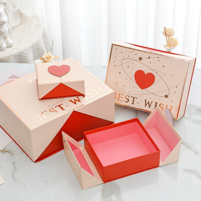 Vibrant pink boxes and double door designs for unique branded packaging solutions.