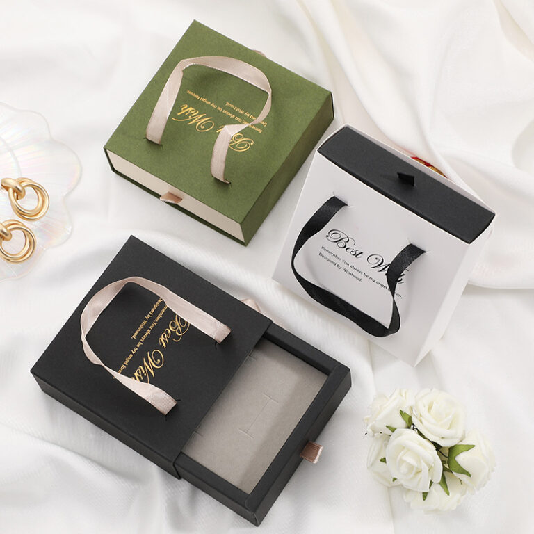 Small square gift box with drawer and ribbon handle