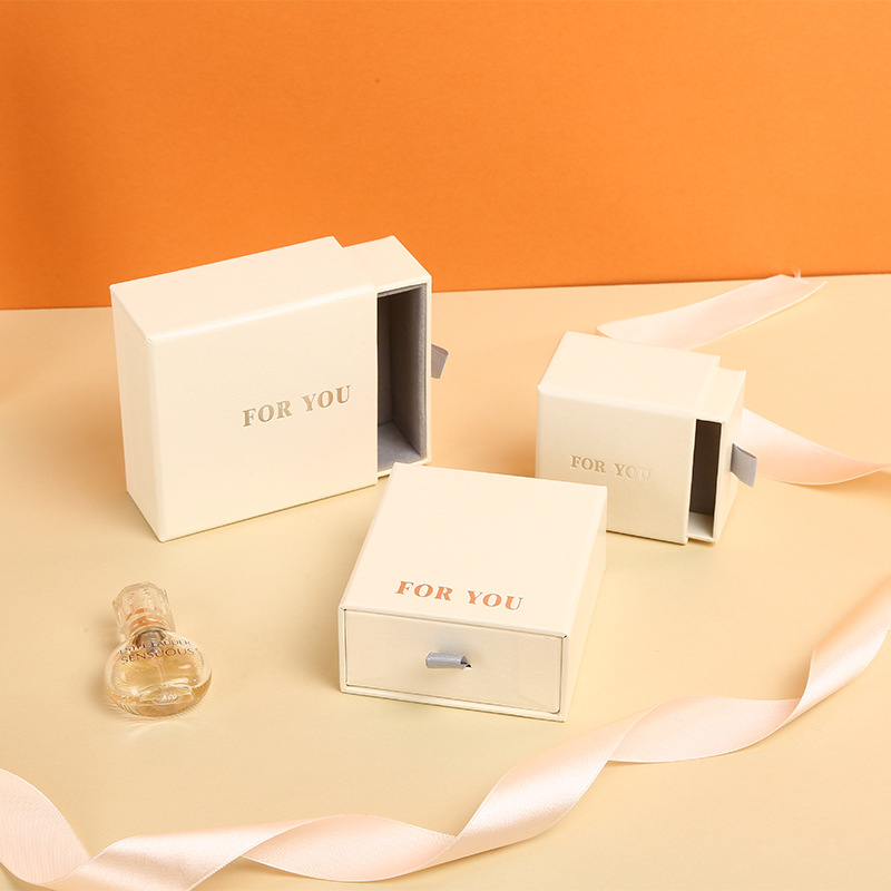 Custom printed rigid drawer box with pull-out ribbon tab