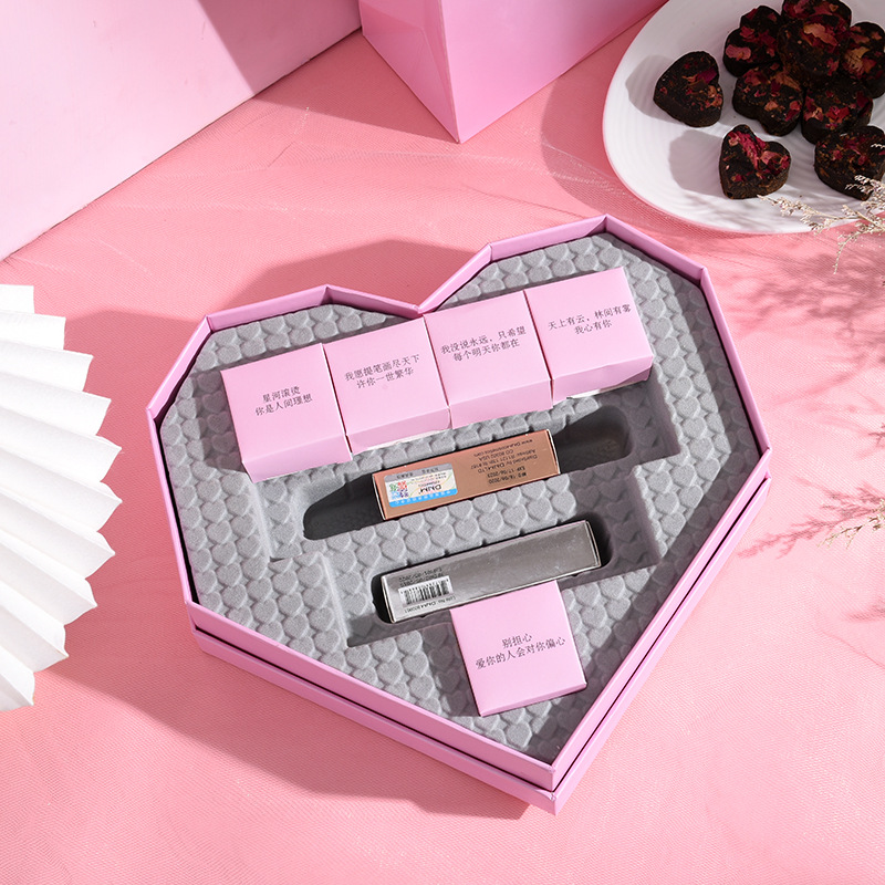Open view of heart shaped gift box with EVA insert