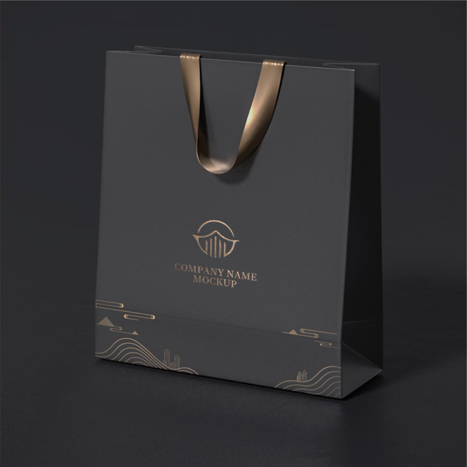 matte Black paper bags embossed gold foil logo design