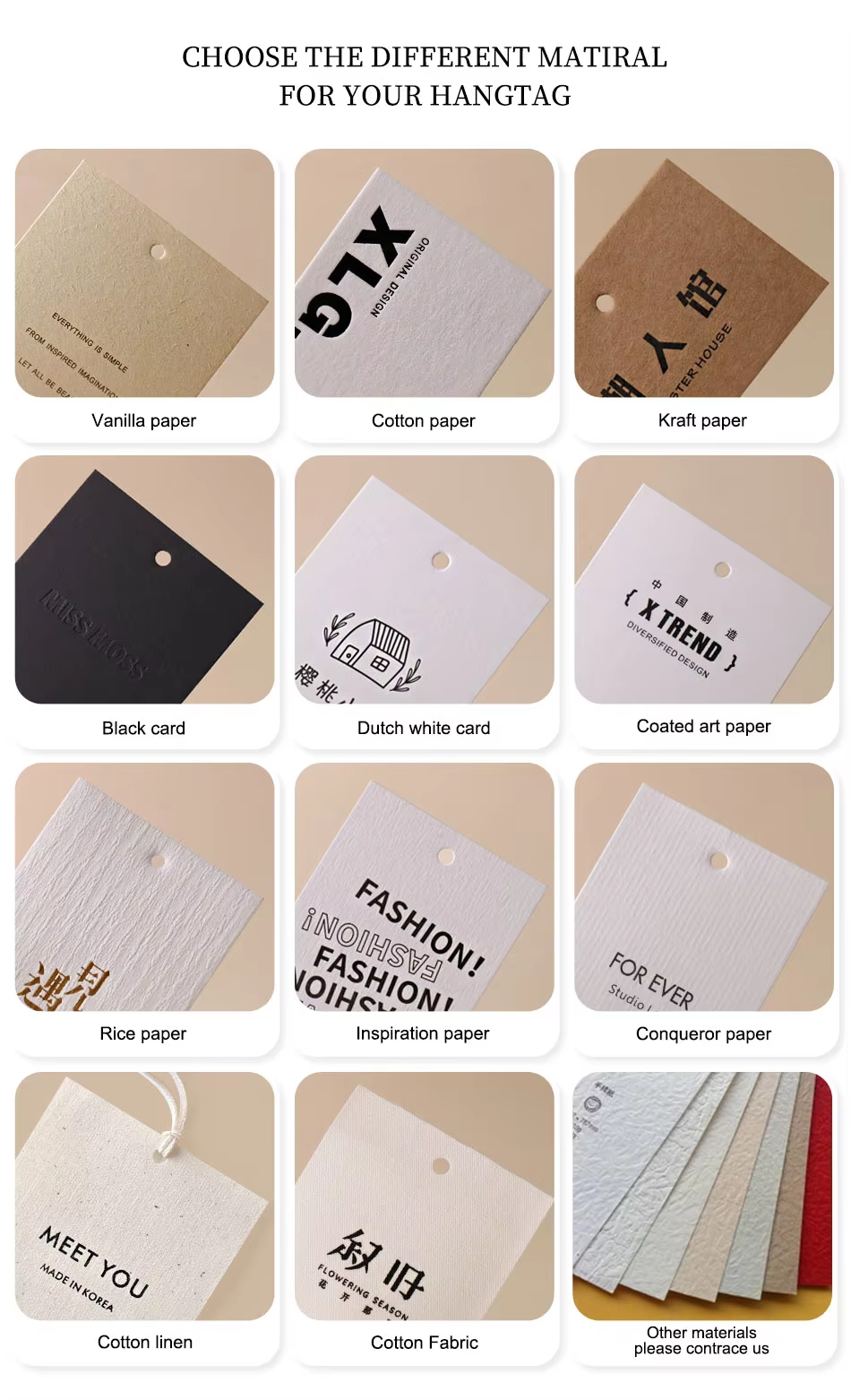 paper materials options for hang tags
