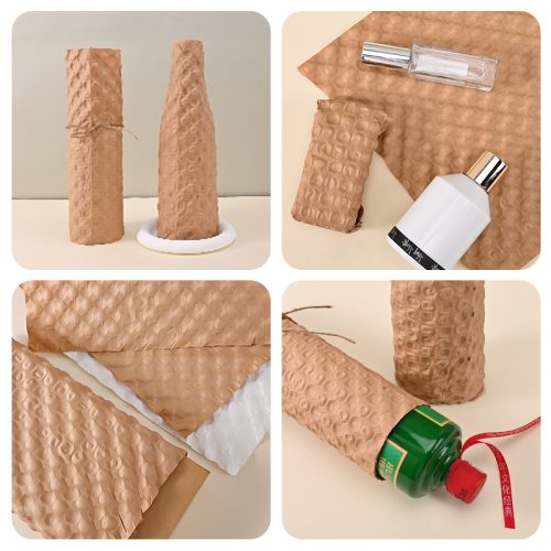 Paper bubble wrap protecting fragile electronics in shipping box