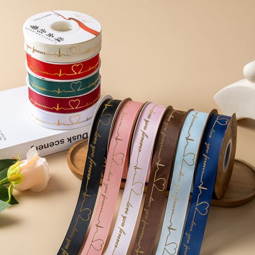 Personalized grosgrain ribbon used for holiday gift wrapping