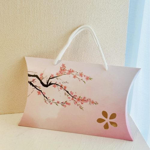 66-12. Small custom pillow candy box with clear window Scarf gift box in pillow shape with gold stamping