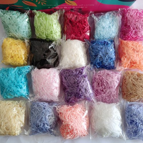 Shredded packing paper in multiple colors for product presentation